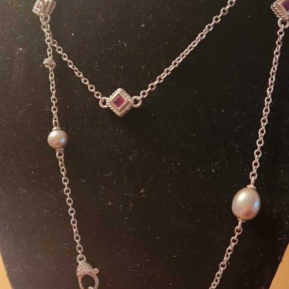 Judith Ripka gray pearl and ruby necklace
